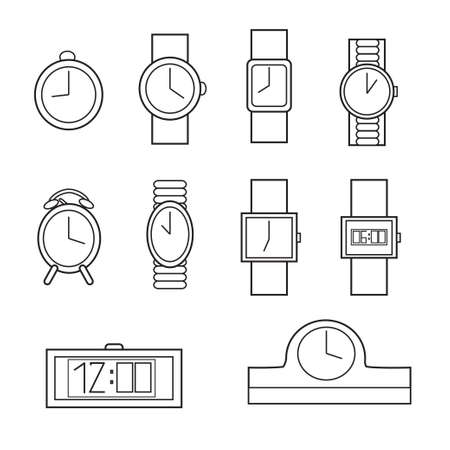 Set icons clock with black stroke over white backgroundのイラスト素材