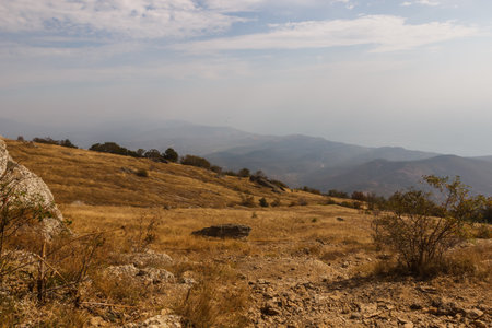 The trail at the top of the Demerdzhi mountain rangeの写真素材