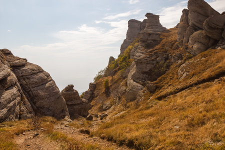 The trail at the top of the Demerdzhi mountain rangeの写真素材