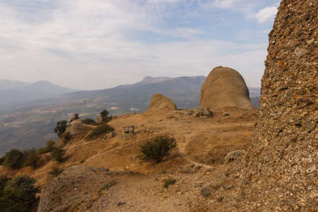 The mountain slope of the Demerdzhi massif. View of the valley from the top of the trailの写真素材