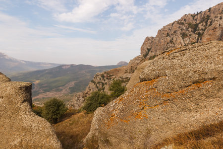 The mountain slope of the Demerdzhi massif. View of the valley from the top of the trailの写真素材