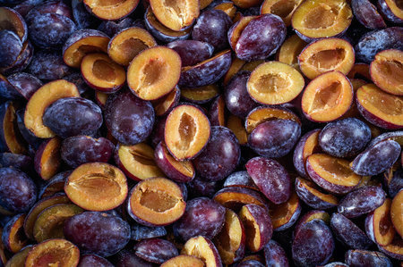 Frozen plum without pit - background - textureの写真素材