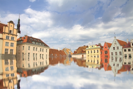 Tallinn old town flooded with waterの写真素材