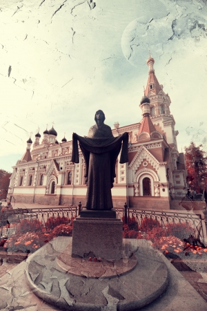 landscape of the church in the infrared spectrumの写真素材