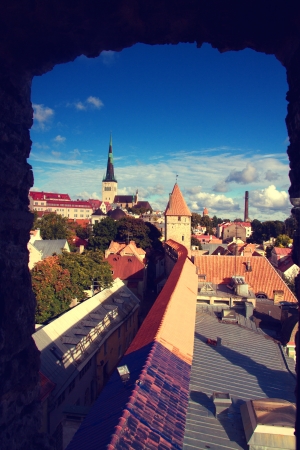 Tallinn city street in autumnの写真素材