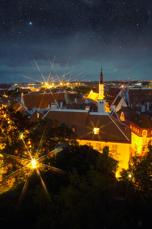 Fabulous medieval city at night. の写真素材