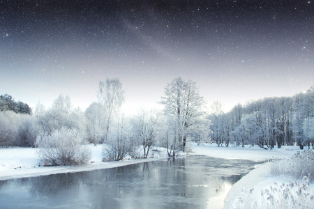 winter river at night. の写真素材