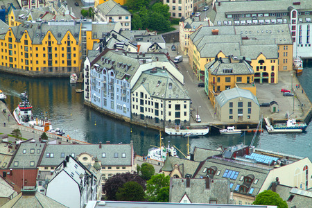 The Norwegian town of Aalesund. beautiful places in Europe.の写真素材
