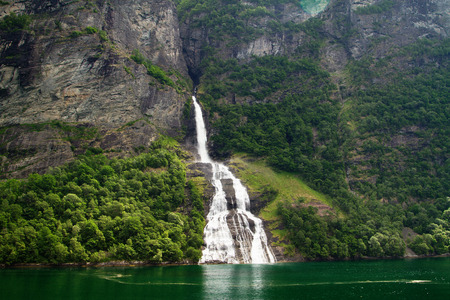 waterfalls northern Norwegian fjords. の写真素材