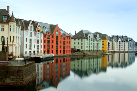 The Norwegian town of Aalesund. beautiful places in Europe.の写真素材