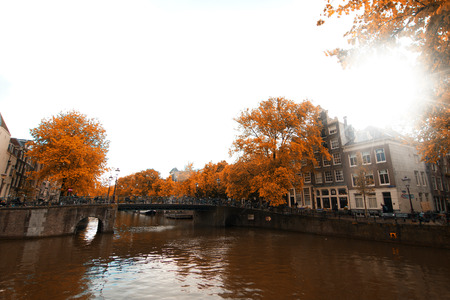 Amsterdam autumn. beautiful places in Europeの写真素材