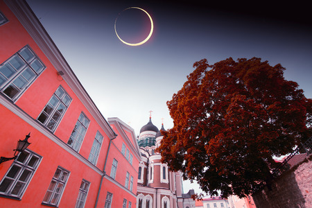 solar eclipse in Tallinn. Elements of this image furnished by NASAの写真素材