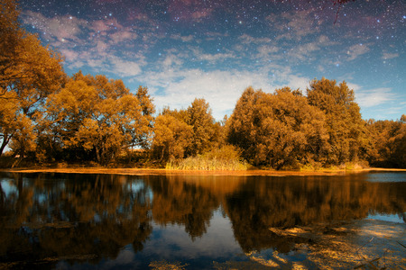 golden autumn on the lake. everything was yellow in the fall. Elements of this image furnished by NASAの写真素材