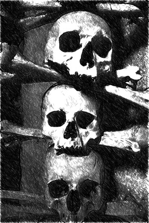 old bones and skulls in the Gothic vault of Kutna Hora. Ossuary.の写真素材