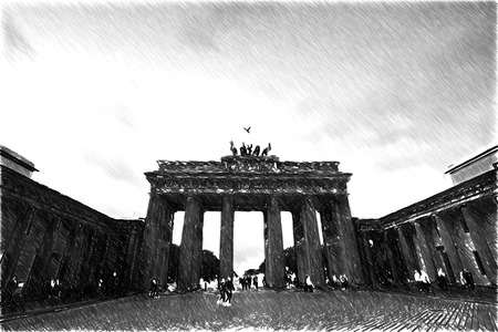 Brandenburg Gate. Black and white sketch sketches recognizable places in Europe.の写真素材