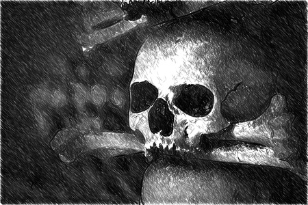 old bones and skulls in the Gothic vault of Kutna Hora. Ossuary. illustrationの写真素材