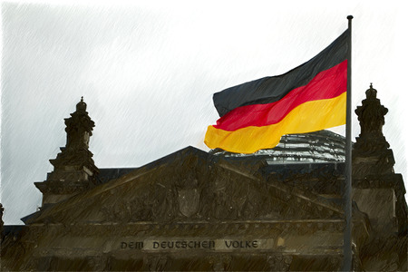 illustration. facade of the national german parliament, Berlin, Fassade des Reichstages, Sitz des deutschen Bundestagesの写真素材