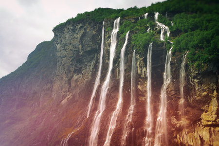 Geiranger fjord, Norway - waterfalls Seven Sisters.