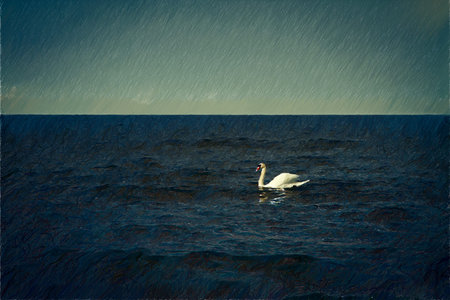 Sea coast in the spring in hot weather. retro style. illustrationの写真素材