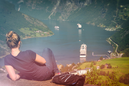 girl in the most beautiful place on Earthの写真素材