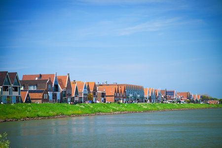 fishing village of Volendam in Holland in the summer by the sea.の写真素材
