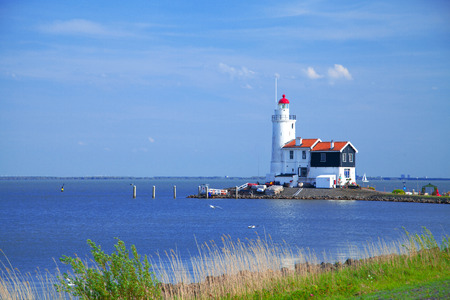 lighthouse in Marken is on the coast of the Sea in Europeの写真素材