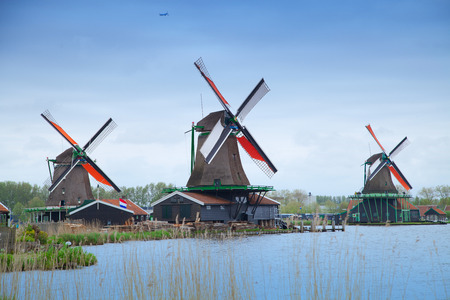 mill in Zaanse Schans. near Amsterdam in the Netherlands. authentic rural landscapeの写真素材