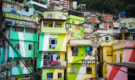 Colorful painted buildings of Favela  in Rio de Janeiro Brazil