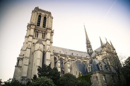 Notre Dame de Paris Cathedral, France. Hand drawing sketch  illustration of french travel landmark.のeditorial素材