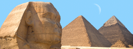 Guardian Sphinx guarding the tombs of the pharaohs in Giza. Cairo, Egypt