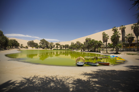Oasis surrounded by sand dunes near Ica Peruの写真素材