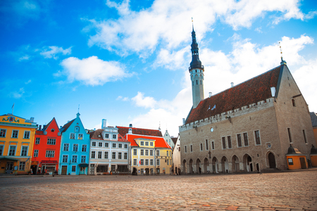 Tallinn, Estonia. Very beautiful old Town Hall Squareの写真素材