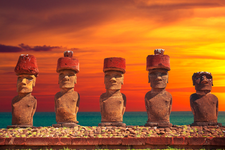 Moais at Ahu Tongariki (Easter island, Chile)の写真素材
