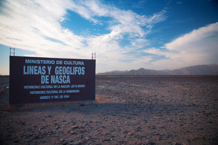 Nazca Lines in the beautiful sunset. Top view.のeditorial素材