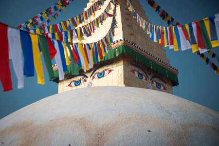 Evening view of Bodhnath stupa - Kathmandu - Nepalの写真素材