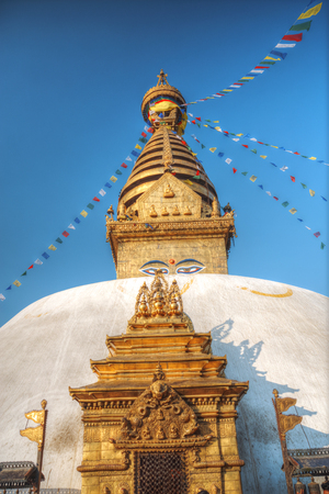 Swayambhunath Stupa stands on the hill in Kathmandu, Nepalの写真素材
