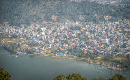 Pokhara - a city in central Nepal, the administrative center of the district helmets, Gandaki Zone and the Western region. On the banks of Lake Phewaの写真素材