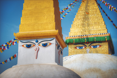 Evening view of Bodhnath stupa .  Kathmandu .  Nepalの写真素材