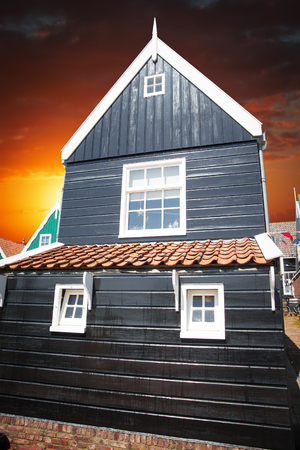 Traditional houses in Holland town Volendam, Netherlandsのeditorial素材