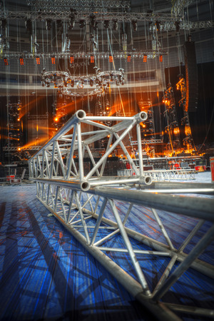 stage before the concert shines the beams of searchlightsの写真素材
