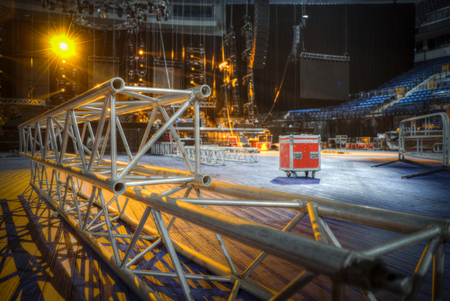 stage before the concert shines the beams of searchlightsの写真素材