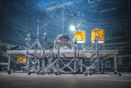 drums stand on the stage. Preparing for the concertの写真素材