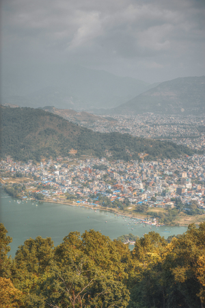 Lake Phewa - at the second largest lake in Nepal located in the Pokhara Valley near Pokhara and Sarangkot mountainの写真素材