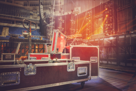 stage before the concert shines the beams of searchlightsの写真素材