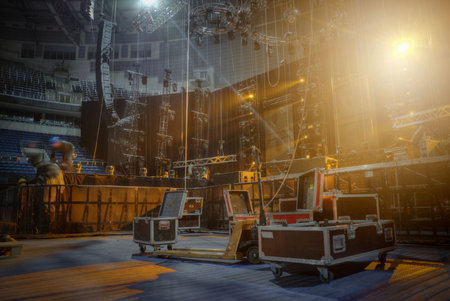 Technical preparation for the big concert indoors. Backstage