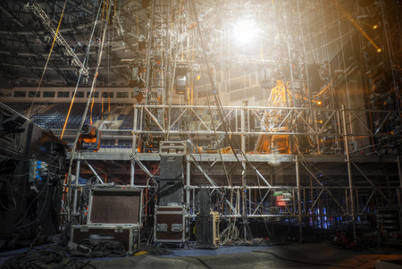 Technical preparation for the big concert indoors. Backstageの写真素材