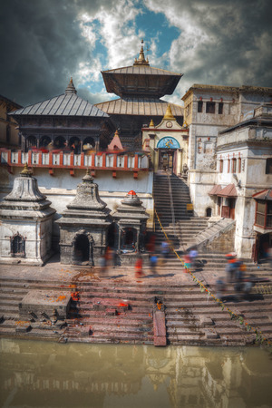 Pashupatinath temple complex of Hinduism, located on the Bagmati River, Kathmandu, Nepal.のeditorial素材