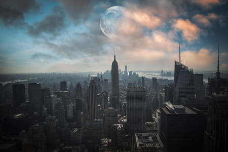 New York view from the Hudson and Statue of Libertyの写真素材