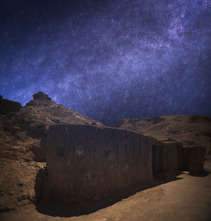 Valle de la Luna (Moon Valley) close to San Pedro de Atacama, Chile. starry sky shines at night.の写真素材