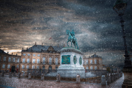 snow goes in winter. The Royal Amalienborg Palace in Copenhagen. Denmarkのeditorial素材